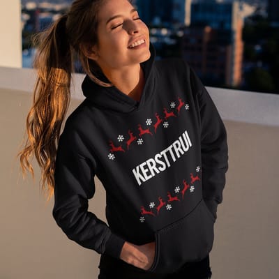 Foute Kerst Hoodie Rendieren - Met tekst: Kersttrui - Kleur Zwart - Maat XS - UNISEKS FIT - Kerstkleding voor Dames & Heren
