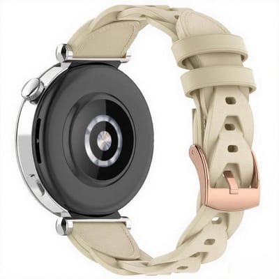Leren bandje - geschikt voor Garmin Venu 2s / 3s / 4 (41mm) / Vivoactive 4s / Forerunner 255s / 265s - Huawei Watch GT 5 Pro - 42mm / GT 6 / GT 5 / GT 4 - 41mm - gevlochten - beige