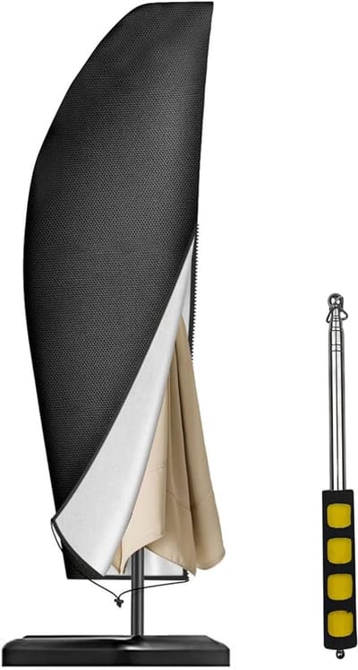 Famanu - Zwarte parasolhoes, zweefparasolhoes, parasols protector, parasolhoes, afdekhoes voor marktparasol, waterdicht, gebruik buitenshuis, tuinparasolhoes met stang.