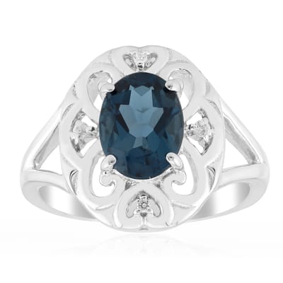 Cavill - Verstelbare Zilveren Ring met Palladium - 1,36 ct London Blauwe Topaas Ovaal - Zirkonen - Elegante Sterling Zilver Topaasring