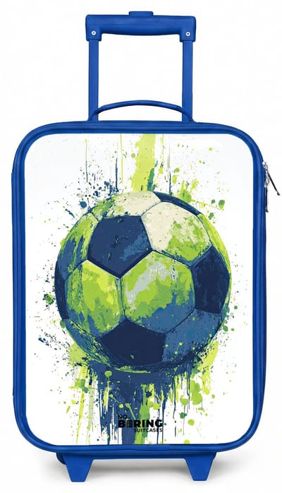 NoBoringSuitcases.com® - Kinderkoffer blauw - Kindertrolley jongen - Voetbal - Verf - Groen - Blauw - Koffer kind lichtgewicht - Reiskoffer trolley voor kinderen - Koffertje met lichtgevende wieltjes - Rolkoffer