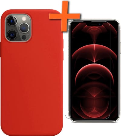 Hoes - Met Screenprotector - Geschikt voor Apple iPhone 13 Pro - Sterk & Shockproof - Back Cover - Siliconen Case - Telefoon Hoes - Rood