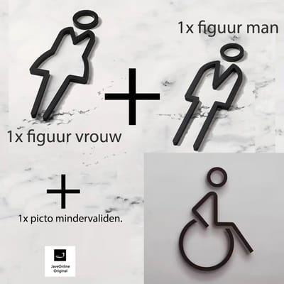 Kleedkamer of Toilet deurbord - MAN + VROUW + Mindervaliden / Gehandicapten / Rolstoel 3D - Hoogwaardig Acryl bord - Zelfklevend - Pictogram - Deurbord - Dames en Heren kleedkamer