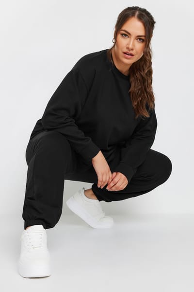 Yours Sweatshirt Van Katoenmix Met Ronde Hals En Elastische Boorden In Zwart Size 50-52