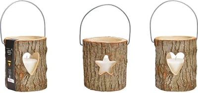 Lantaarns, hart, ster decor, met glas, kaars glas 13x17cm, kaars 8,8x8cm gemaakt van hout Bruin, 3 stuks in een set, (w/h/d) 18x20x18cm