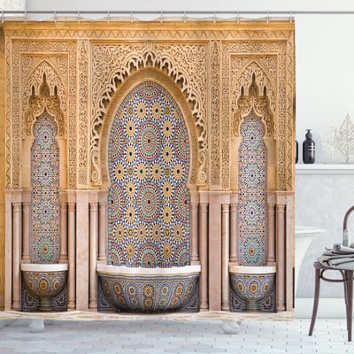 New Bed, Marokkaans Rabat Hassan Toren Douchegordijn Badkamer Decor Set met Haakjes 180 cm B 200 cm L