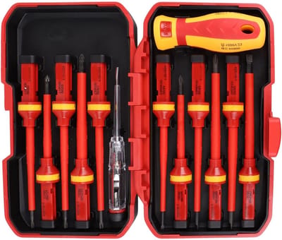 Geïsoleerde Schroevendraaierset - Handgereedschap Set - Veilig Klussen - Verwisselbare Handgrepen - 8 Delig - Rood