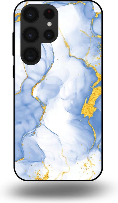 Smartphonica Telefoonhoesje Geschikt voor Samsung Galaxy S23 Ultra met Lichtblauw Goud Marmer Opdruk - TPU Backcover Case Lightblue Gold Marble Design geschikt voor Samsung Galaxy S23 Ultra