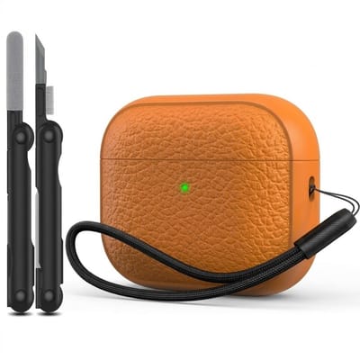 Oranje hoesje voor oordopjes unisex met textuur en draagkoord geschikt voor AirPods Pro 3 inclusief reinigingsset en TPU beschermhoes