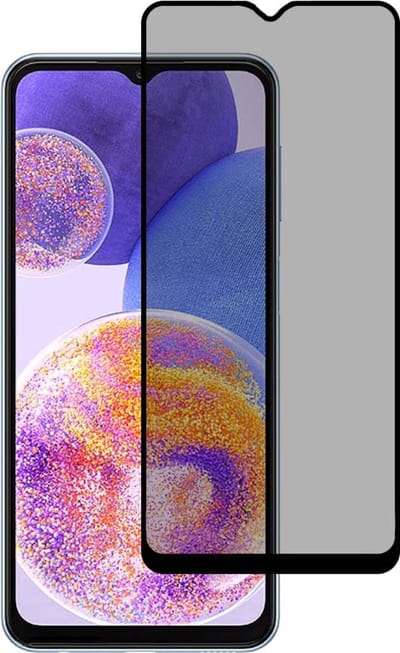 Smartphonica Privacy full cover voor Samsung Galaxy A23 tempered glass screenprotector van gehard glas met afgeronde hoeken geschikt voor Samsung Galaxy A23