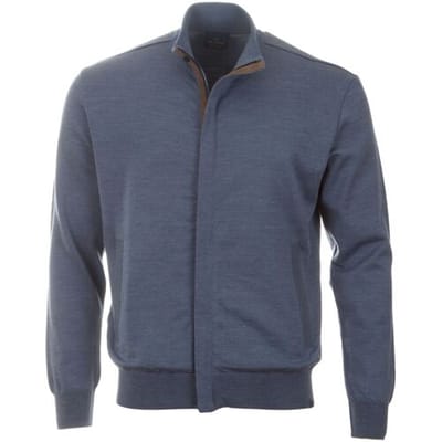 Paul & Shark Vest Summer Wool Full Zip with Alcantara Vintage Indigo / male