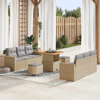 vidaXL - Tuinbank - Set - 9 - st - 6-Aantal - zitplaatsen - Beige - en - Lichtgrijs