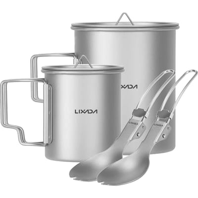 Tasse de camping en titane avec couvercle 200 ml et 450 ml Ensemble tasse à café avec cuillère-fourchette pour camping randonnée voyage gris