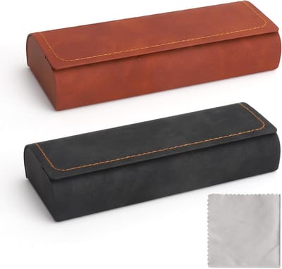 Set van 2 harde brillenkoffers met microvezeldoek, stevige brillenetui voor dames en heren, vlakke zonnebril met magnetische sluiting voor leesbrillen en sportbrillen