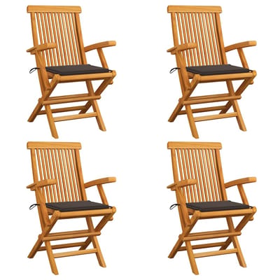 vidaXL - Inklapbare - stoelen - 4 - st - met - taupe - kussens - massief - teakhout