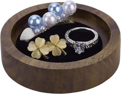 Houten Sieraden Tray van Walnoot met Zachte Velours Oppervlak voor Ronde Presentatie van Sieraden en Bibelotsen, Ideaal voor Organisatie en Decoratie