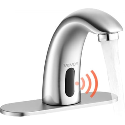 VEVOR Touchless Badkamerspuit, Automatische Bewegingssensor Toilettenkloppen Spuit met Gaten Dekselplaat, Batterijbediende, Aanpasbare Temperatuur voor 9,5 mm Buizen Commerciële Lavabo, Grijze Nickel Zilver