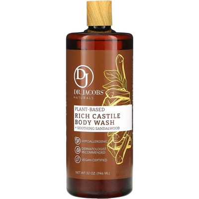 Dr. Jacobs Naturals, Gel douche riche en plantes de Castille, Bois de santal apaisant, 940 ml (946ml) brown