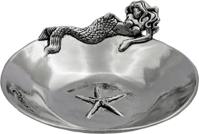 Zeemeermin Kom - Sierschaal Juwelenschaal - Sieraden Opbergen - Handgemaakt Tinwerk - 11.4 cm Breed - Zilver