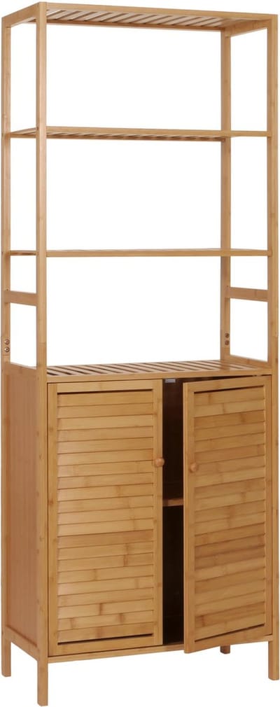 Hoge kast MCW-B18, badkamerkast badkamerkast plank, 2 deuren 4 planken bamboe MDF 168x64x33cm