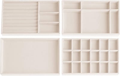 Candala 4 stuks sieradenopslag lade, sieradendienblad, sieradenkistje, fluwelen sieradenorganizer, stapelbaar, sieradenorganizer voor sieraden, oorbellen, armbanden, ringen, opbergen (beige)