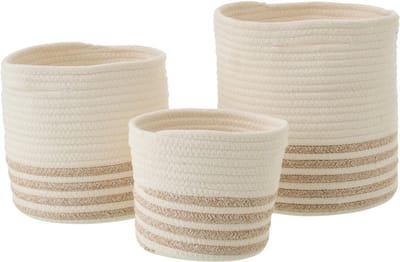 J-Line mand Gestreept - polyester - wit/beige - set van 3