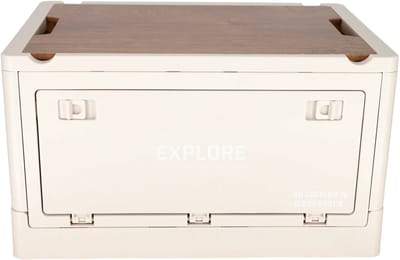 Norländer Opbergkrat met Houten Deksel - 33 liter - Inklapbaar en Stapelbaar - Off-white - 43,7 x 30,7 x 25 cm