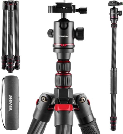 80.5" Carbon Fiber Camera Tripod en Monopod met 360° Panorama Ballhead en Arca Type QR Plate, Lichtgewicht Reisstatief met Hoge Stabiliteit en Max Load van 20 kg