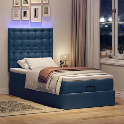 vidaXL - Ottoman - bed - met - matras - en - LED's - 90x190cm - stof - blauw