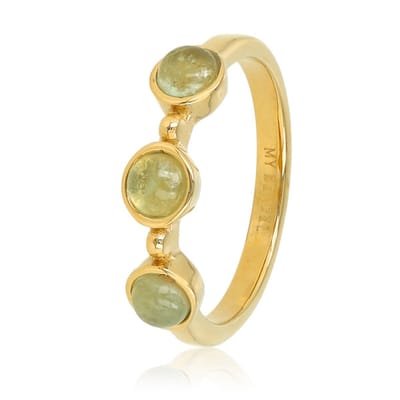 My Bendel - Goudkleurige Ring met Drie Green Fluorite Edelstenen - Goudkleurige Ring - Drie Green Fluorite Edelstenen - met Luxe Cadeauverpakking | Sieraden Voor Dames | Maat 17.00 Mm / Maat 53