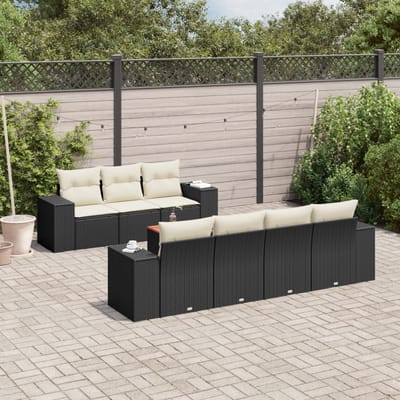 vidaXL - 8-delige - Loungeset - met - kussens - poly - rattan - zwart