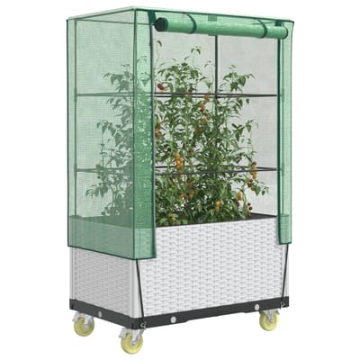 vidaXL - Plantenbak - verhoogd - met - hoes - en - wielen - 80x50x182 - cm - rattanlook