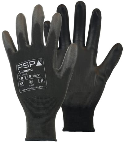 6 paar - Werkhandschoenen PSP 10-710 Allround PU Black Nylon, Zwart, maat 06 / XS