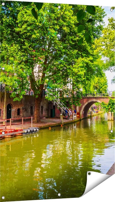 Gards Tuinposter Oudegracht in Utrecht - 80x120 cm - Tuindoek - Tuindecoratie - Wanddecoratie buiten - Tuinschilderij