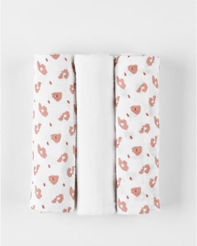 Set van 3 hydrofiele doeken - Biologische mousseline - Beige/Cappucino - Luipaardprint