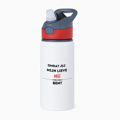 Hacebo® - omdat jij mijn lieve neef bent waterfles met rietje rood - Neef - de liefste neef - verjaardag - cadeautje voor neef - kado - geschenk - water fles - 650ML