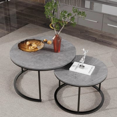 Marmer Salon tafels - Set van 2 echte marmer salontafels - Woonkamer tafels Grijs - Bijzettafels - Marmer Grijs