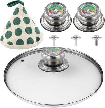 3 stuks universele pannendekselgrepen met thermometer, reservegrepen voor potdeksels en isolatiedoppen voor braadpannen
