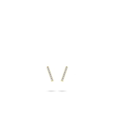 Jewels Inc. - Oorbellen - Oorstekers Staaf gezet met Zirkonia - 7mm x 1mm - 14 Karaat Geelgoud