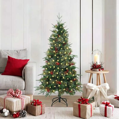 vidaXL - Kunstmatige - Hinged - Kerstboom - met - 150 - LED - Groen - 150 - cm - PE - en - PVC