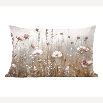 Sierkussens - Kussentjes Woonkamer - 60x40 cm - Bloemen - Roze - Modern - Beige
