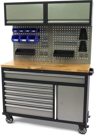 HBM 136 Cm. Professionele Verrijdbare Werkbank Met Kastenwand en Accesoires