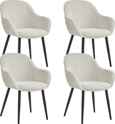 Colenis® - Metropol Eetkamerstoel - Set Van 4 - Beige - Linnen Stof - Industrieel - Met armleuning