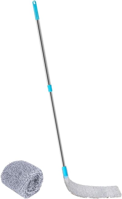 Intrekbare stofreiniger - Platte borstel Spleetreiniger - Diep reinigen - Afneembare en wasbare microvezel - 2 verwisselbare hoezen - Blauw