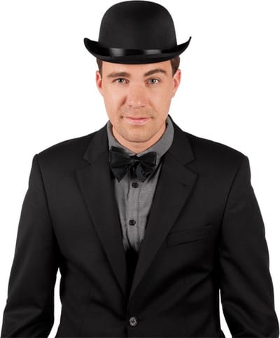 Smiffys Aristocraat Verkleedkleding setje 2 delig - zwart - Engelse bolhoed met vlinderstrikje - voor heren