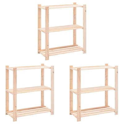 vidaXL - Opbergrekken - 3-laags - 3 - st - 80x38x90 - cm - massief - grenenhout - 150 - kg