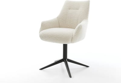 Eetkamerstoel Alja-Flex met armleuning kruispoot zwart teddy beige 360° draaibaar rocker-functie pocketveer kern
