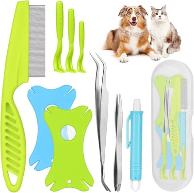 Famanu - Tekenpincet, 10-pack tekenafweeraccessoires met pincet, pincet, tekenhaken en vergrootglas, multifunctionele tekenverwijderaar voor moeiteloze tekenverwijdering, geschikt voor honden, katten
