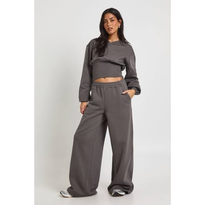 boohoo Dames V-Hals Diep Taille Sweatshirt Trainingspak | Charcoal | Maat: XS