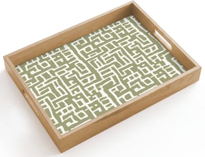 Dienblad hout 40x30 cm - Schootdienblad - Grafisch - Patroon - Groen - Borrelplank rechthoek - Plateau dienbladen